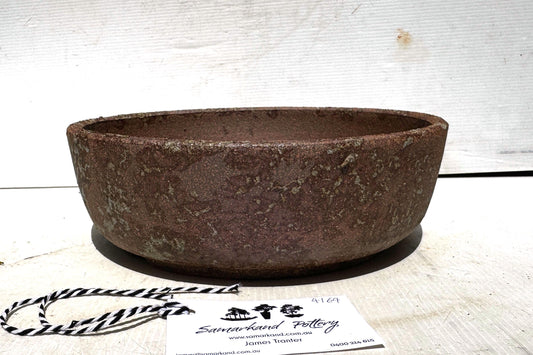 Round 25cm Brown Smooth Stoneware Woodash Bonsai Pot
