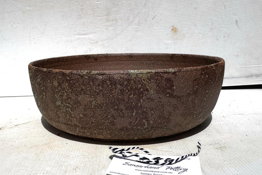 Round 31cm Brown Smooth Stoneware Woodash Bonsai Pot
