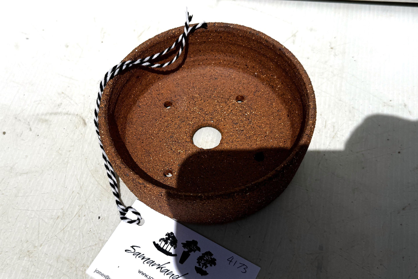 Round 13cm Brown Smooth Stoneware Bonsai Pot