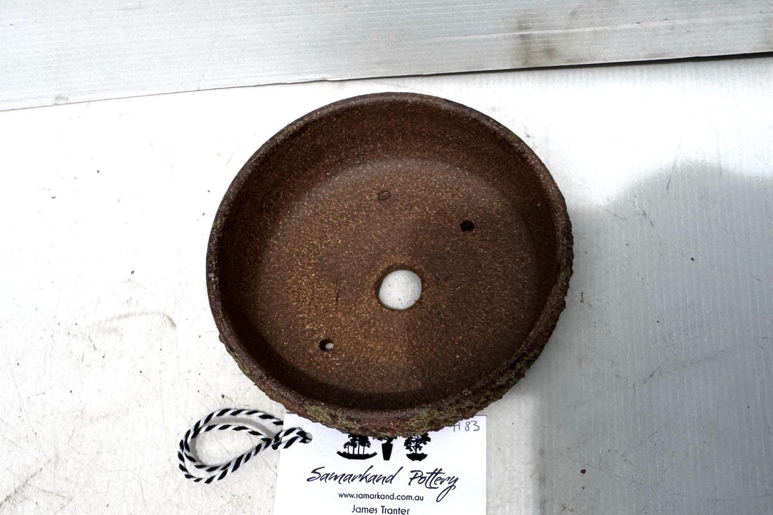 Round15.5cm Brown Stoneware Textured Woodash Finish Bonsai Pot