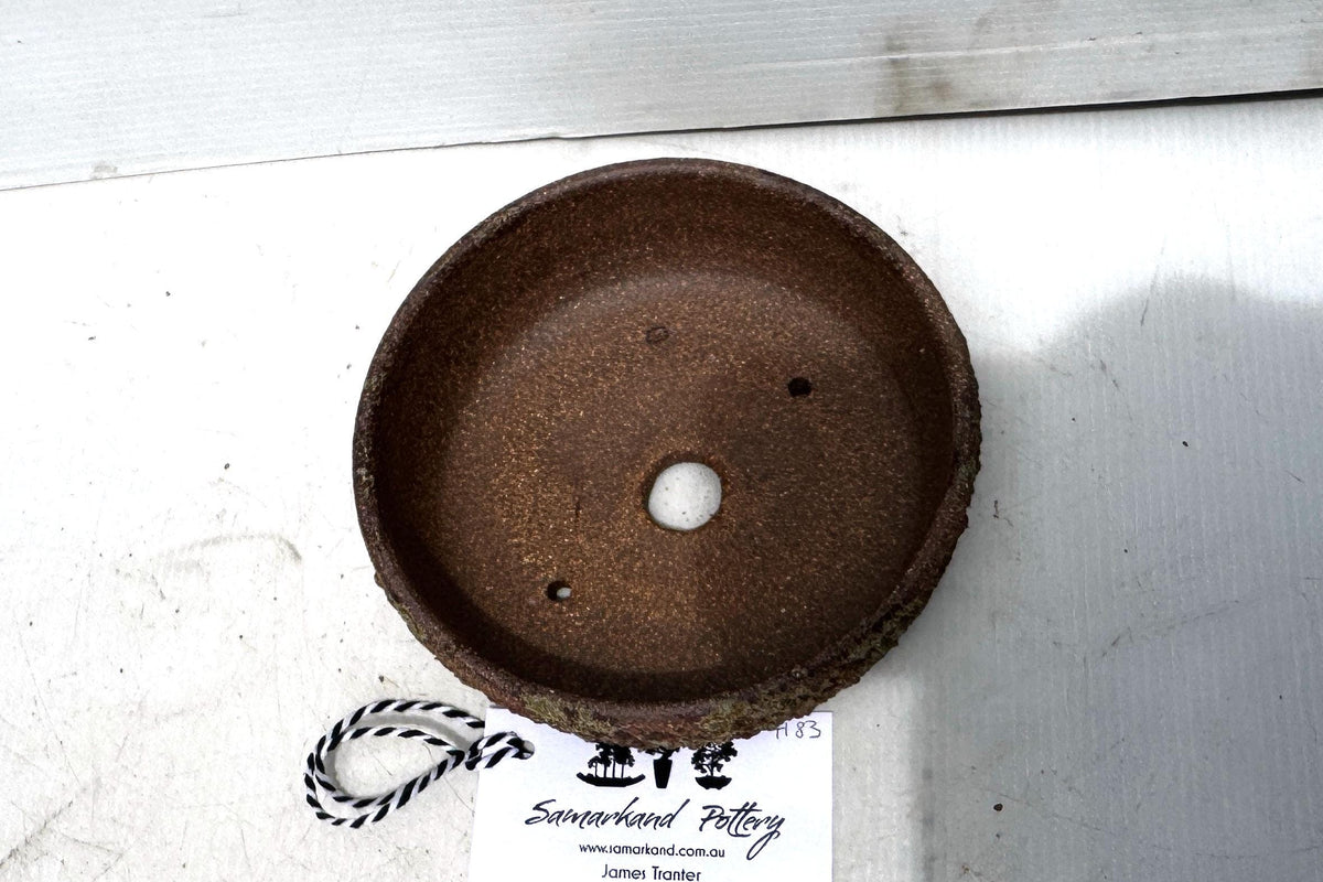 Round15.5cm Brown Stoneware Textured Woodash Finish Bonsai Pot