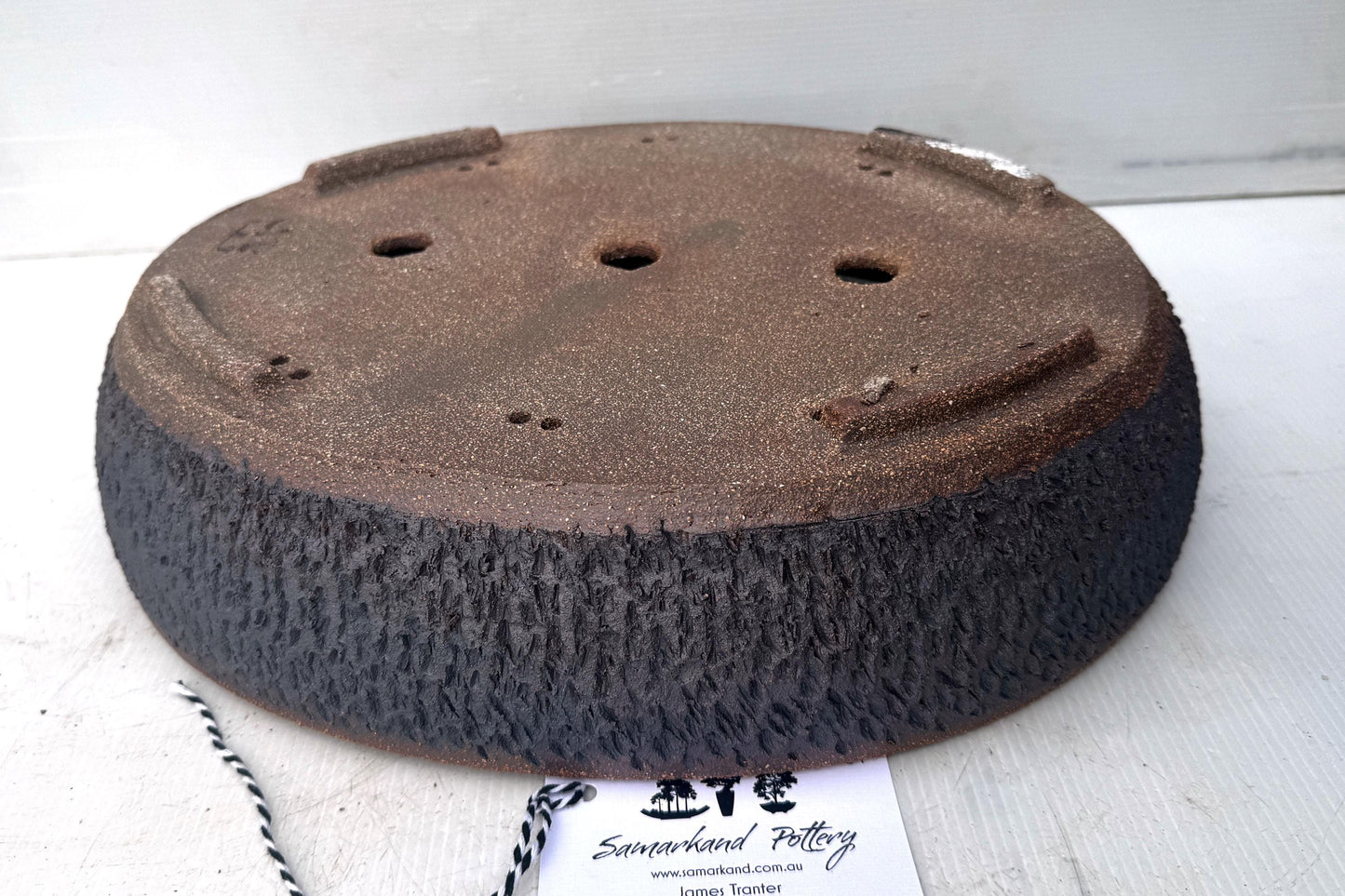 38cm Oval Brown and Black Textured Stoneware Bonsai Pot