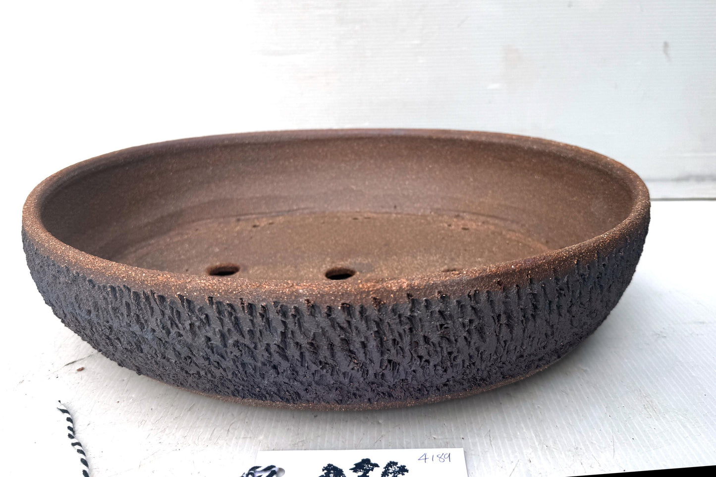38cm Oval Brown and Black Textured Stoneware Bonsai Pot