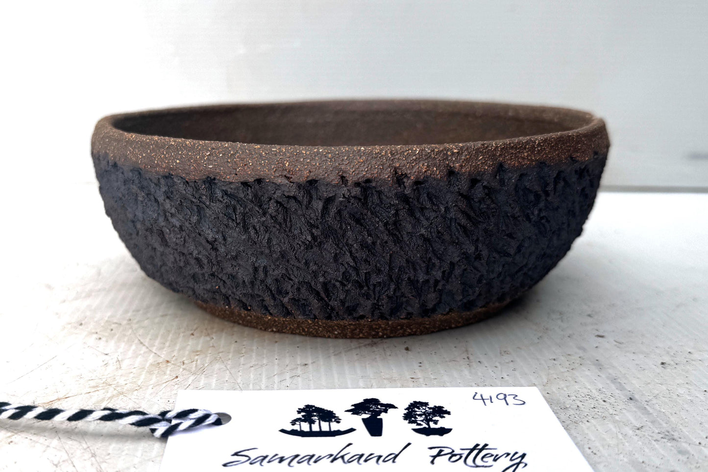Round 18cm Brown Textured Stoneware Bonsai Pot