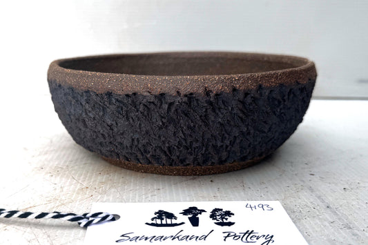 Round 18cm Brown Textured Stoneware Bonsai Pot