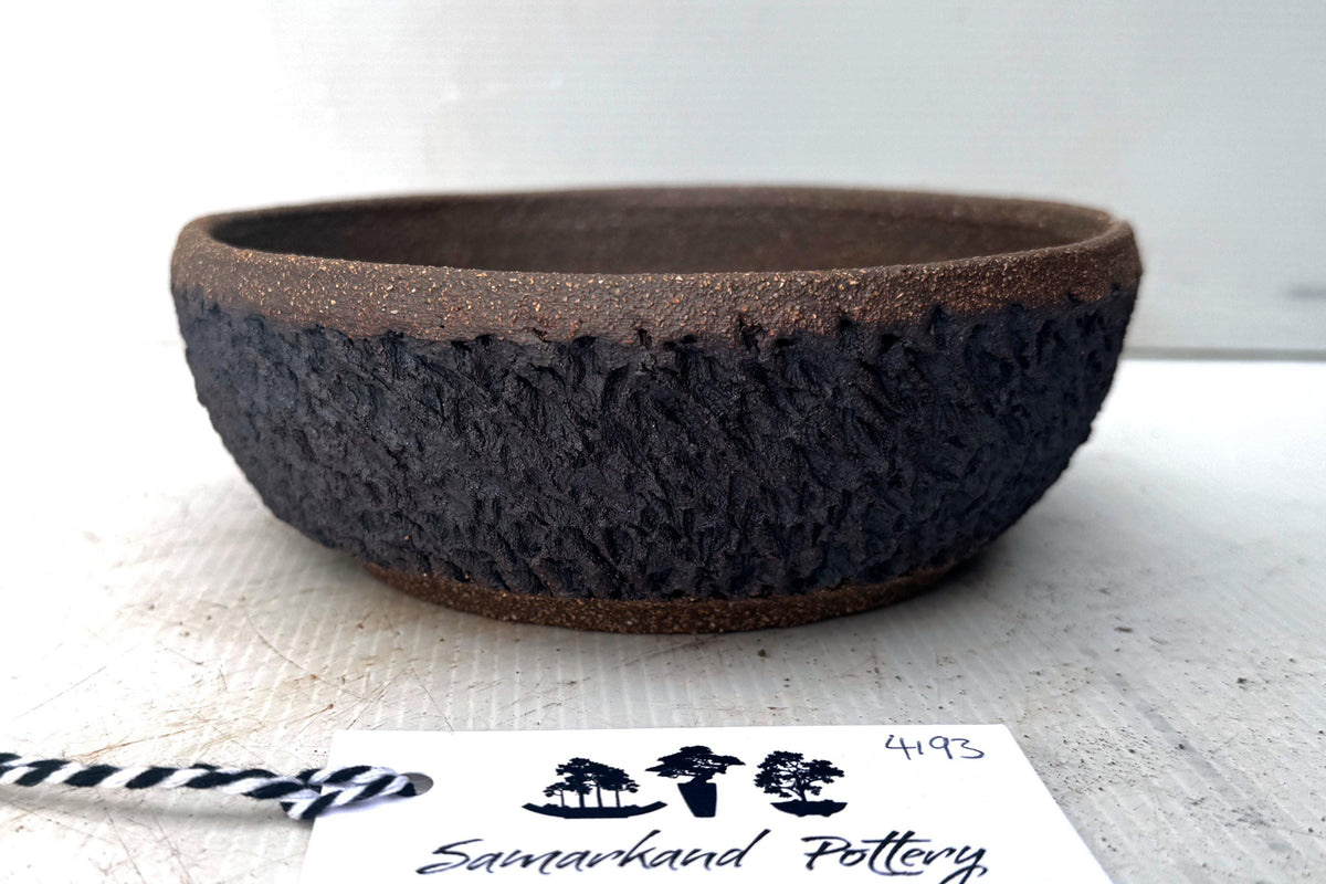Round 18cm Brown Textured Stoneware Bonsai Pot