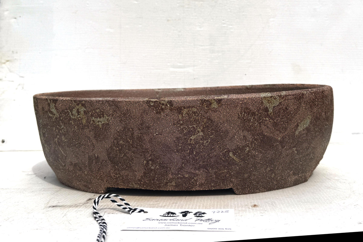 Oval 39cm Brown Woodash Smooth Finish Stoneware Bonsai Pot