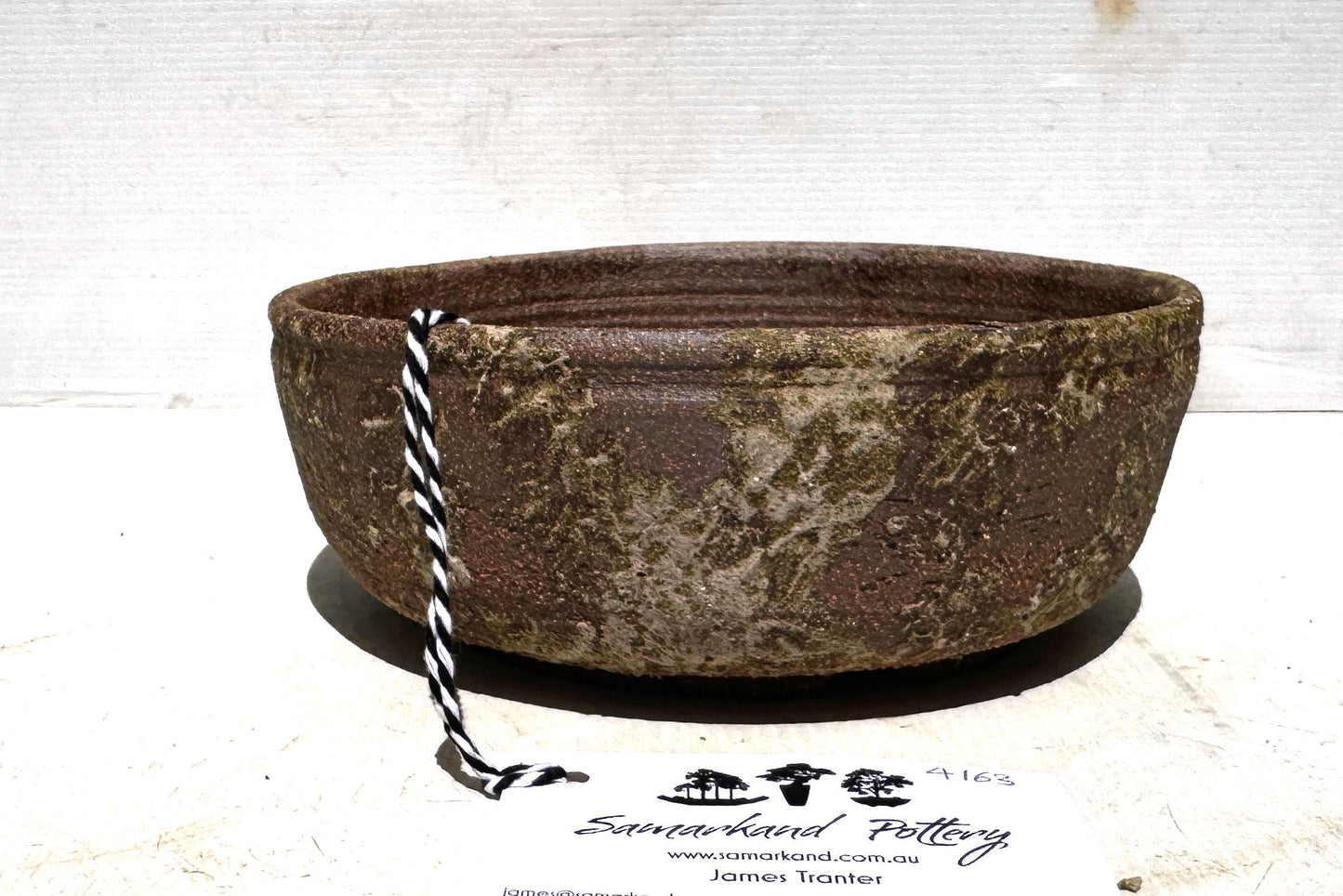 Round 19.5cm Brown Smooth Stoneware Woodash Bonsai Pot