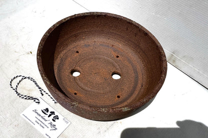 Round 25cm Brown Smooth Stoneware Woodash Bonsai Pot