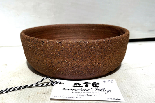 Round 19cm Brown Smooth Stoneware Bonsai Pot