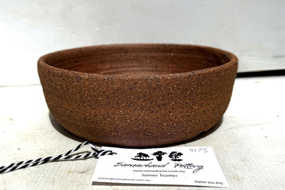 Round 19cm Brown Smooth Stoneware Bonsai Pot