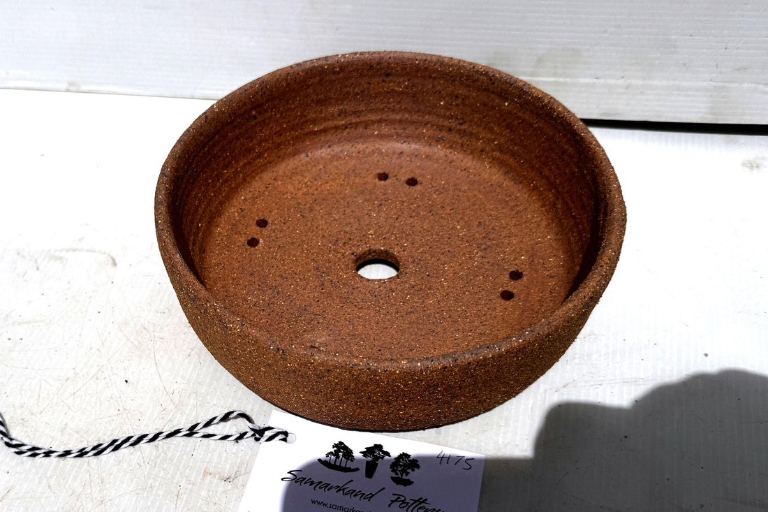 Round 19cm Brown Smooth Stoneware Bonsai Pot