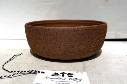 Round 22cm Brown Smooth Stoneware Bonsai Pot