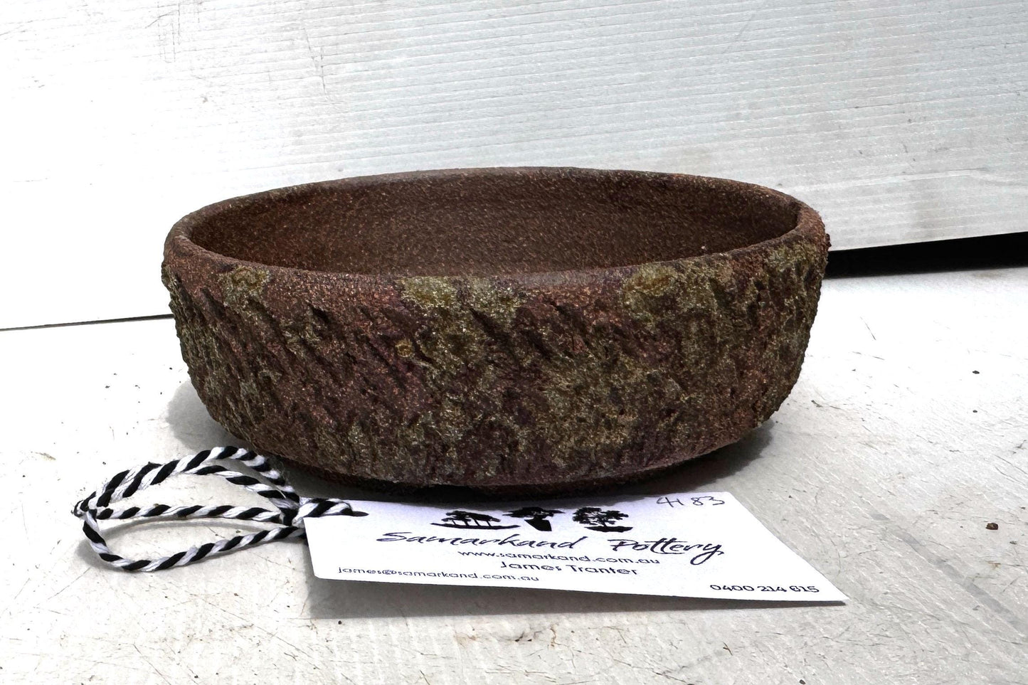 Round15.5cm Brown Stoneware Textured Woodash Finish Bonsai Pot