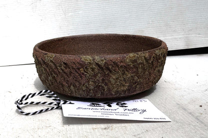 Round15.5cm Brown Stoneware Textured Woodash Finish Bonsai Pot