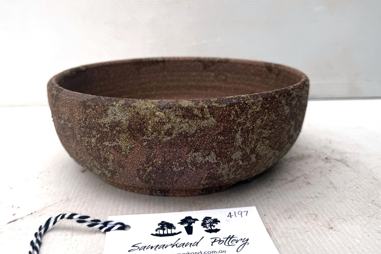 Round 20cm Brown Smooth Stoneware Woodash Bonsai Pot