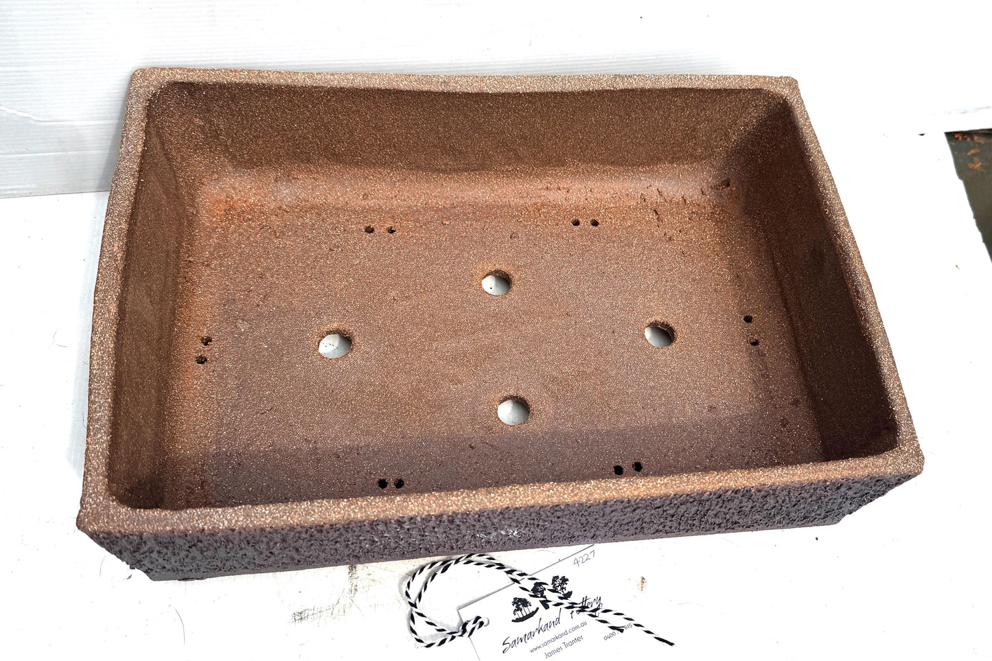 Rectangular 42cm Brown Textured Stoneware Bonsai Pot