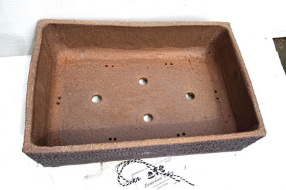 Rectangular 42cm Brown Textured Stoneware Bonsai Pot