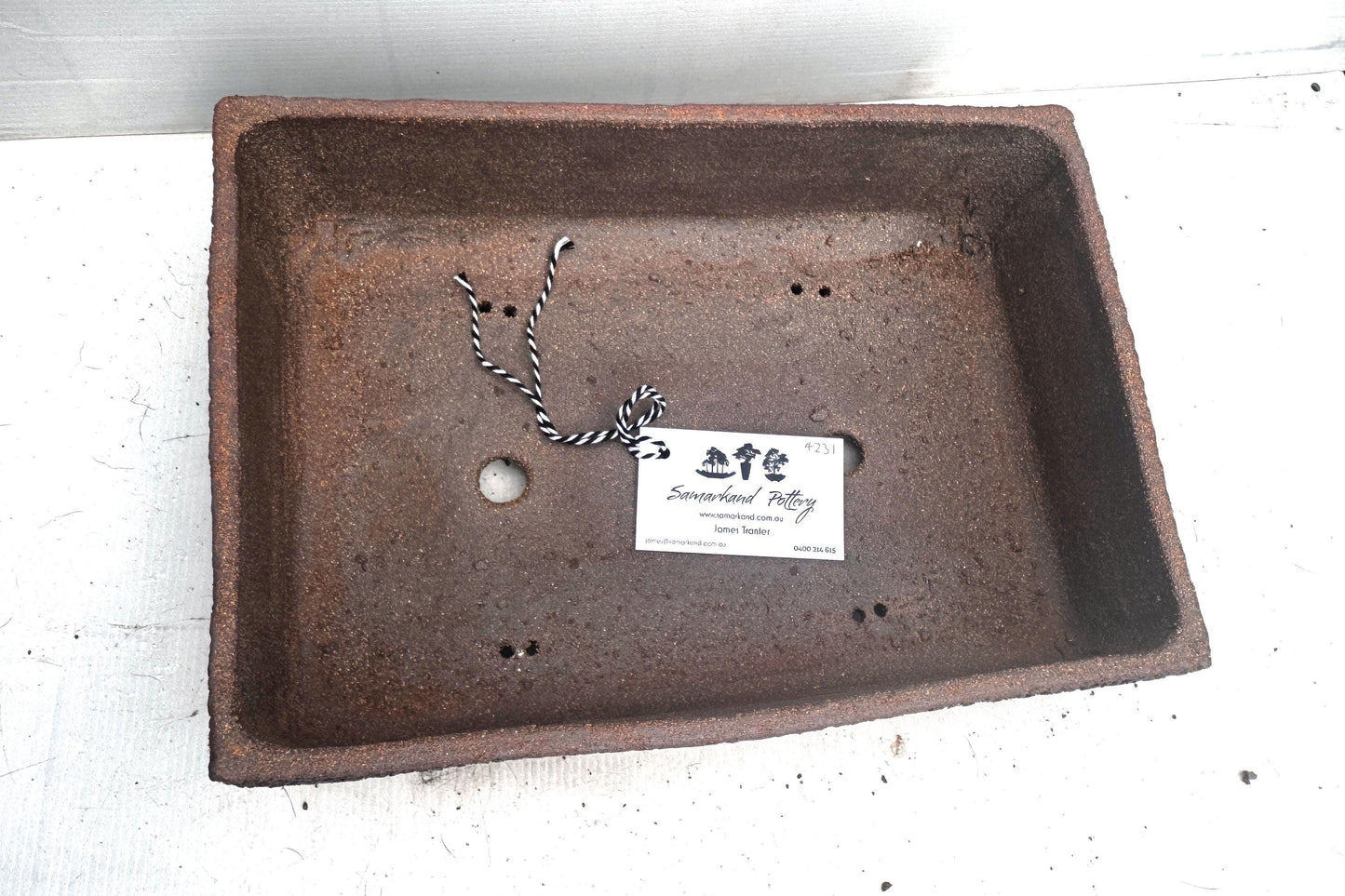 Rectangular 34cm Brown Textured Stoneware Bonsai Pot