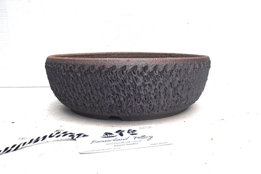 Round 24.5cm Brown Textured Stoneware Bonsai Pot