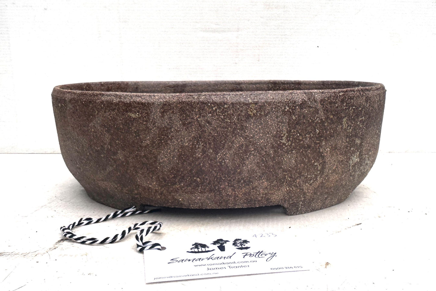 Oval 29cm Brown Woodash Smooth Finish Stoneware Bonsai Pot