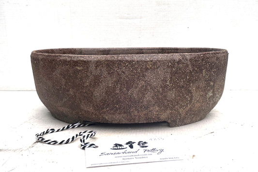 Oval 29cm Brown Woodash Smooth Finish Stoneware Bonsai Pot