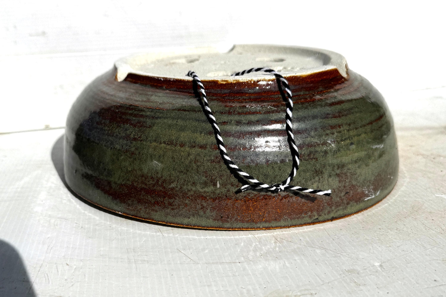 Round 26cm Green and Brown Glazed Stoneware Bonsai Pot