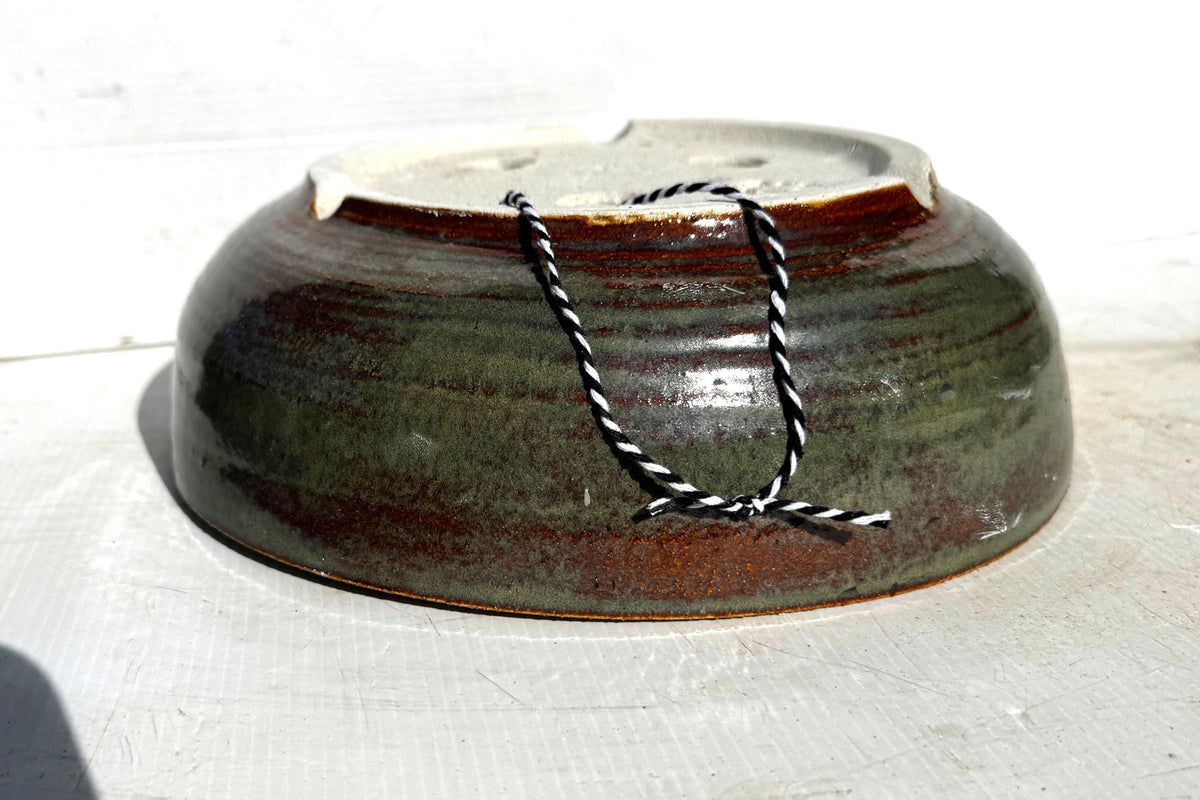 Round 26cm Green and Brown Glazed Stoneware Bonsai Pot