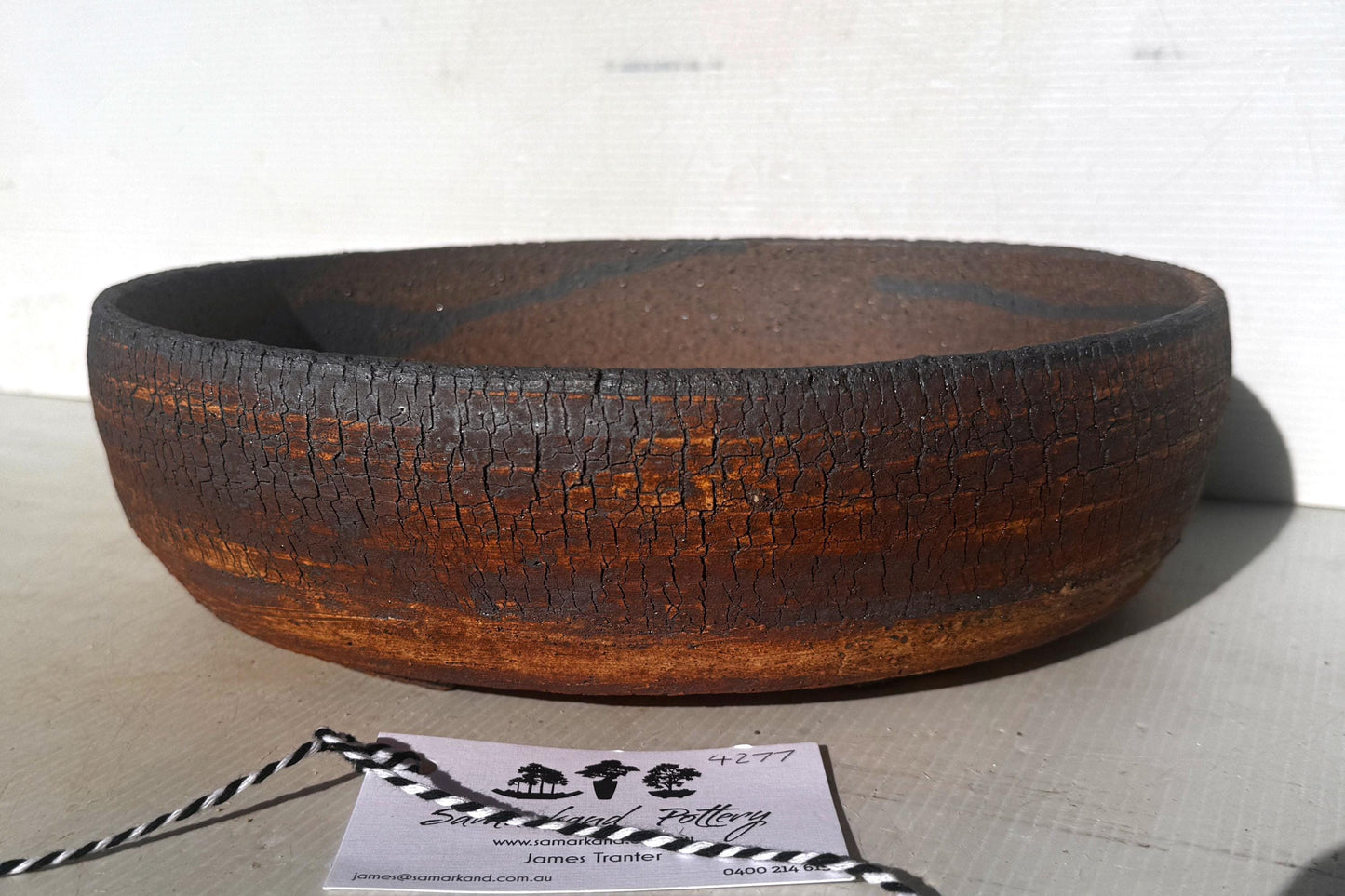 Oval 28cm White and Brown Split Finish Stoneware Unglazed Bonsai Pot