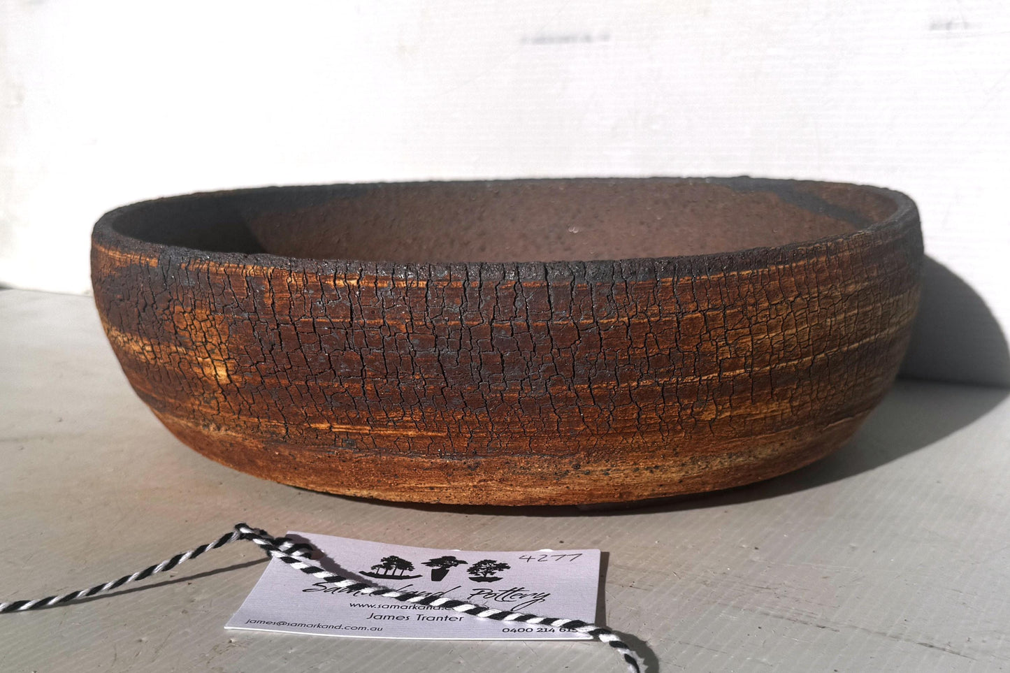 Oval 28cm White and Brown Split Finish Stoneware Unglazed Bonsai Pot