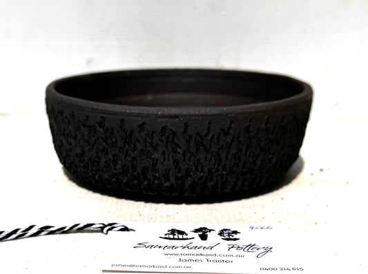 Round 17.5cm Black Textured Stoneware Unglazed Bonsai Pot