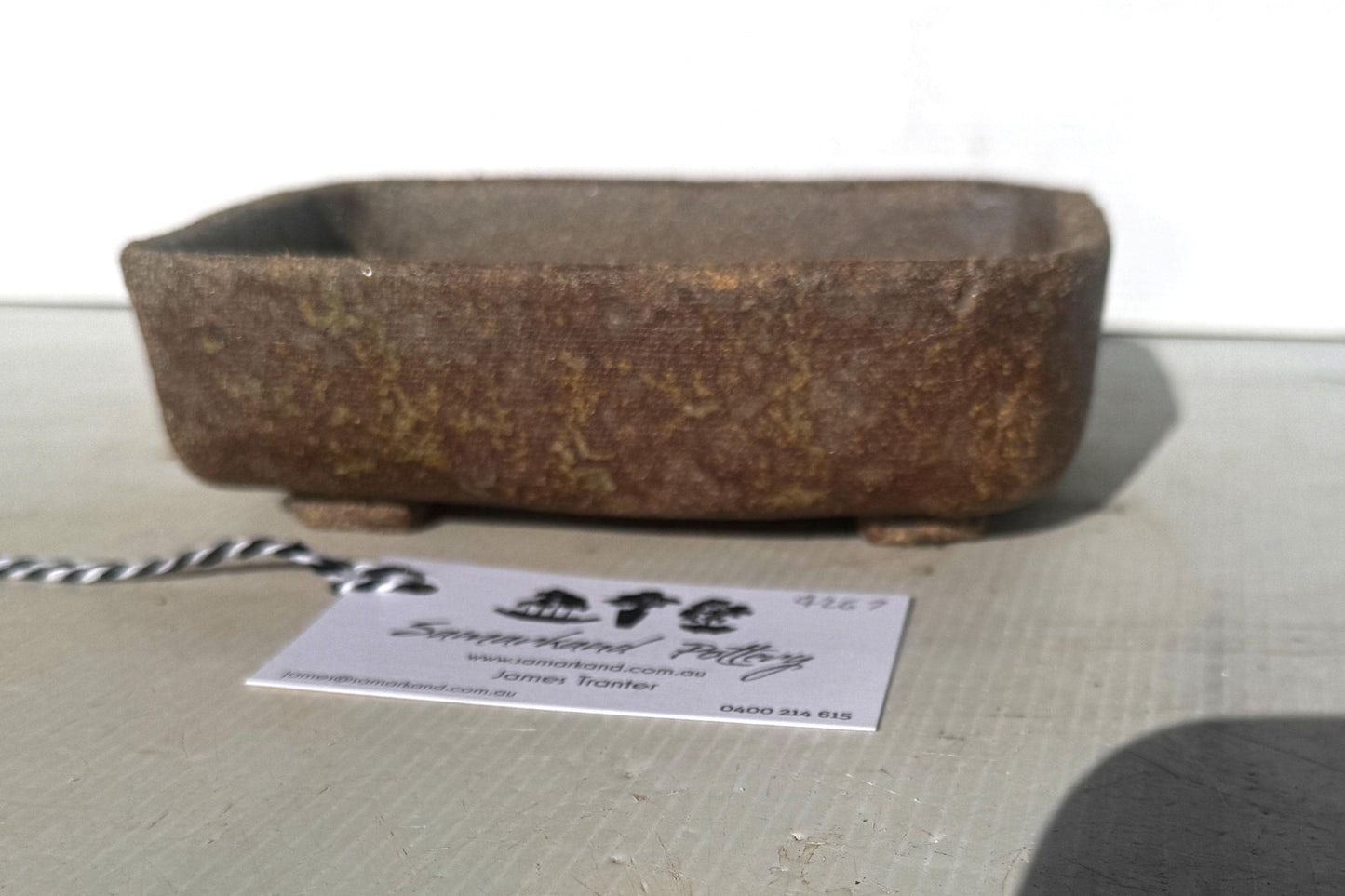 Rectangular 17.5cm Brown Stoneware Woodash Bonsai Pot