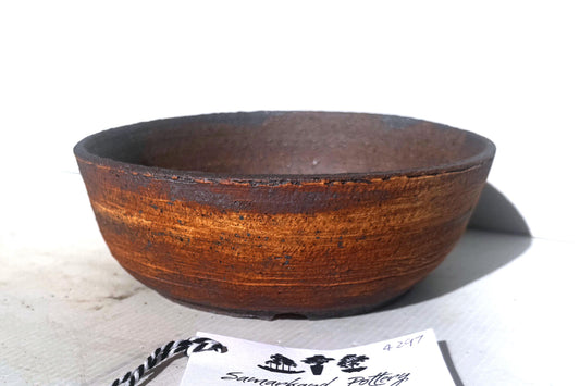Round 19cm Brown Split Finish Stoneware Unglazed Bonsai Pot