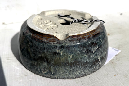 Round 15cm Blue Glazed Stoneware Bonsai Pot