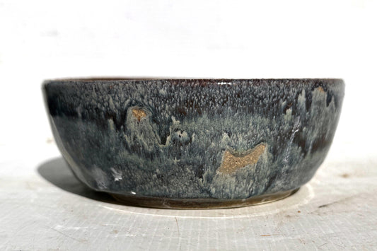 Round 15cm Blue Glazed Stoneware Bonsai Pot