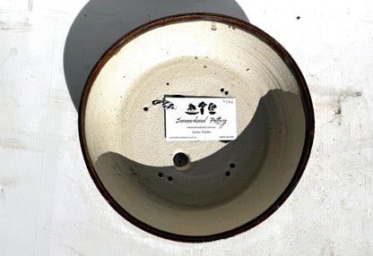 Round 26cm Green and Brown Glazed Stoneware Bonsai Pot