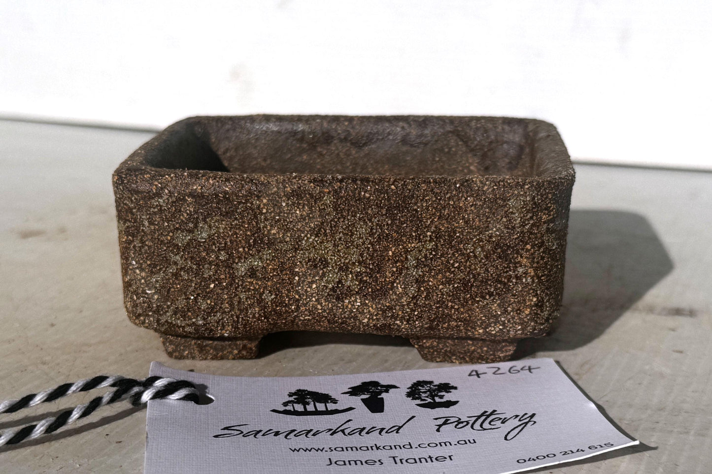 Rectangular 10cm Brown Stoneware Woodash Bonsai Pot