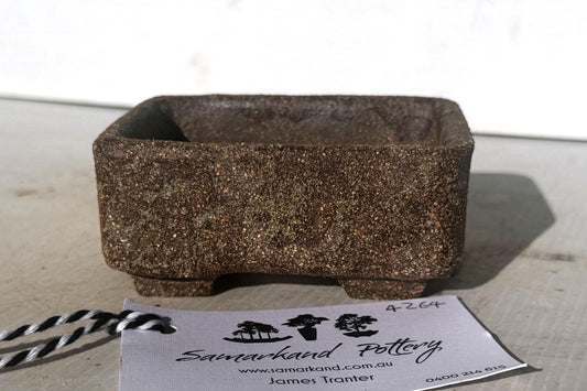 Rectangular 10cm Brown Stoneware Woodash Bonsai Pot