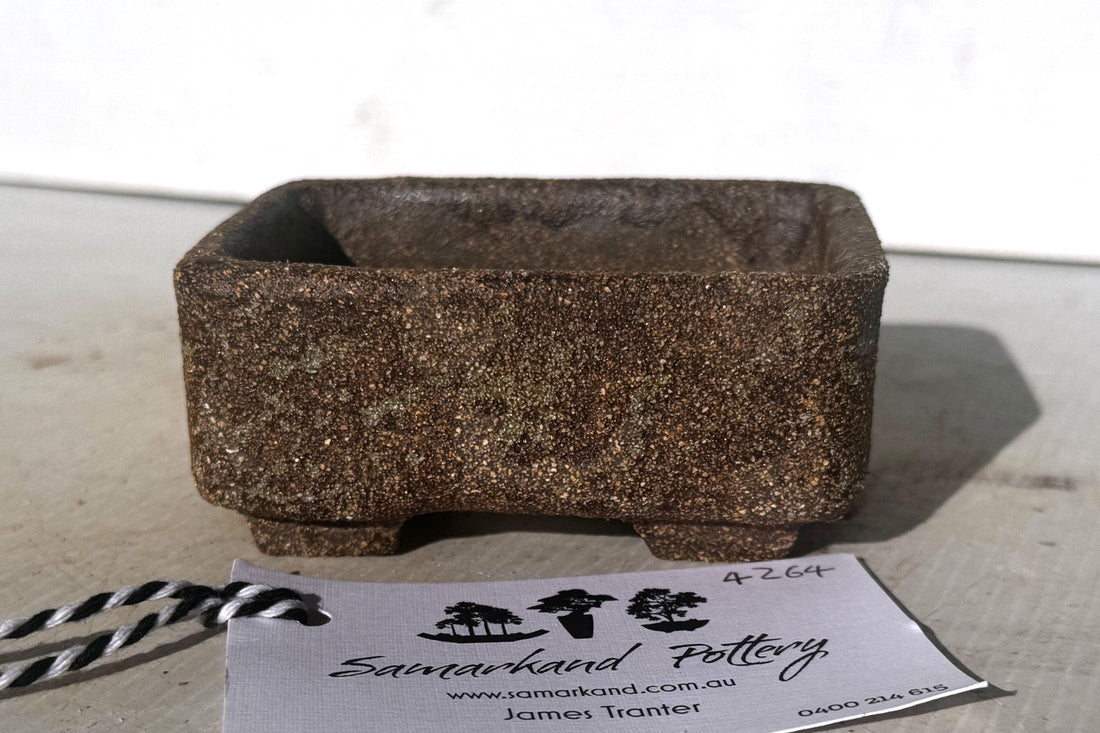 Rectangular 10cm Brown Stoneware Woodash Bonsai Pot