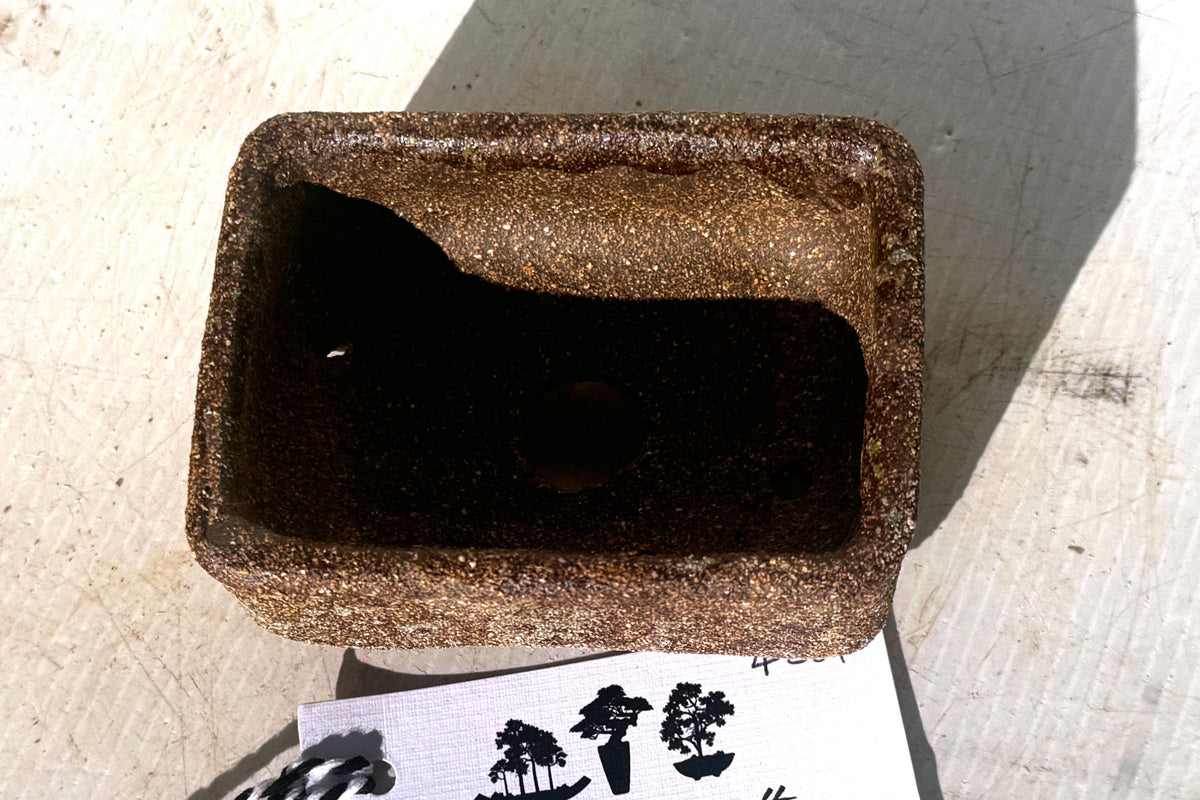 Rectangular 10cm Brown Stoneware Woodash Bonsai Pot