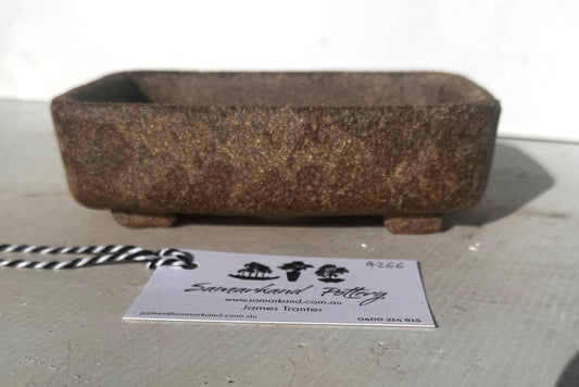 Rectangular 17.5cm Brown Stoneware Woodash Bonsai Pot