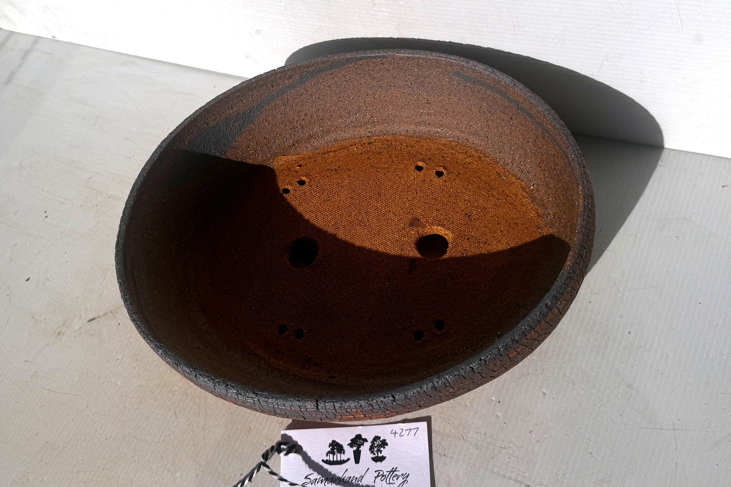 Oval 28cm White and Brown Split Finish Stoneware Unglazed Bonsai Pot