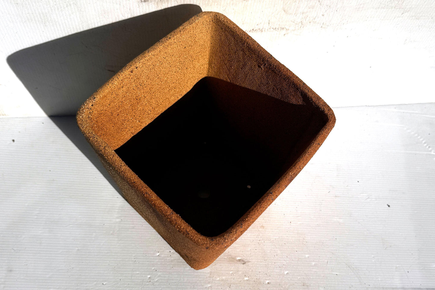 Square 18.5cm Brown Smooth Stoneware Bonsai Pot