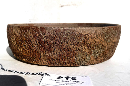Oval 33cm Brown Woodash Textured Finish Stoneware Bonsai Pot