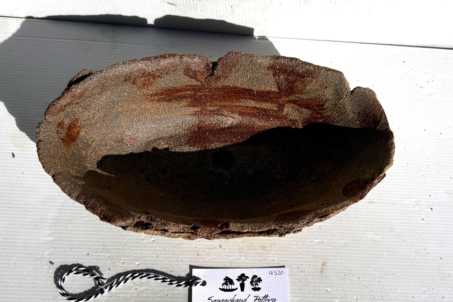 30.5cm Oval Brown Woodash Layered Finish Stoneware Unglazed Bonsai Pot