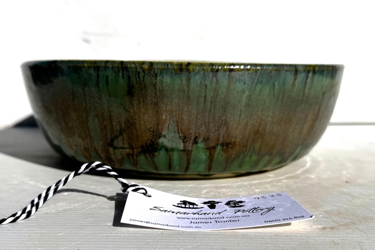 Round 27cm Green Glazed Stoneware Bonsai Pot