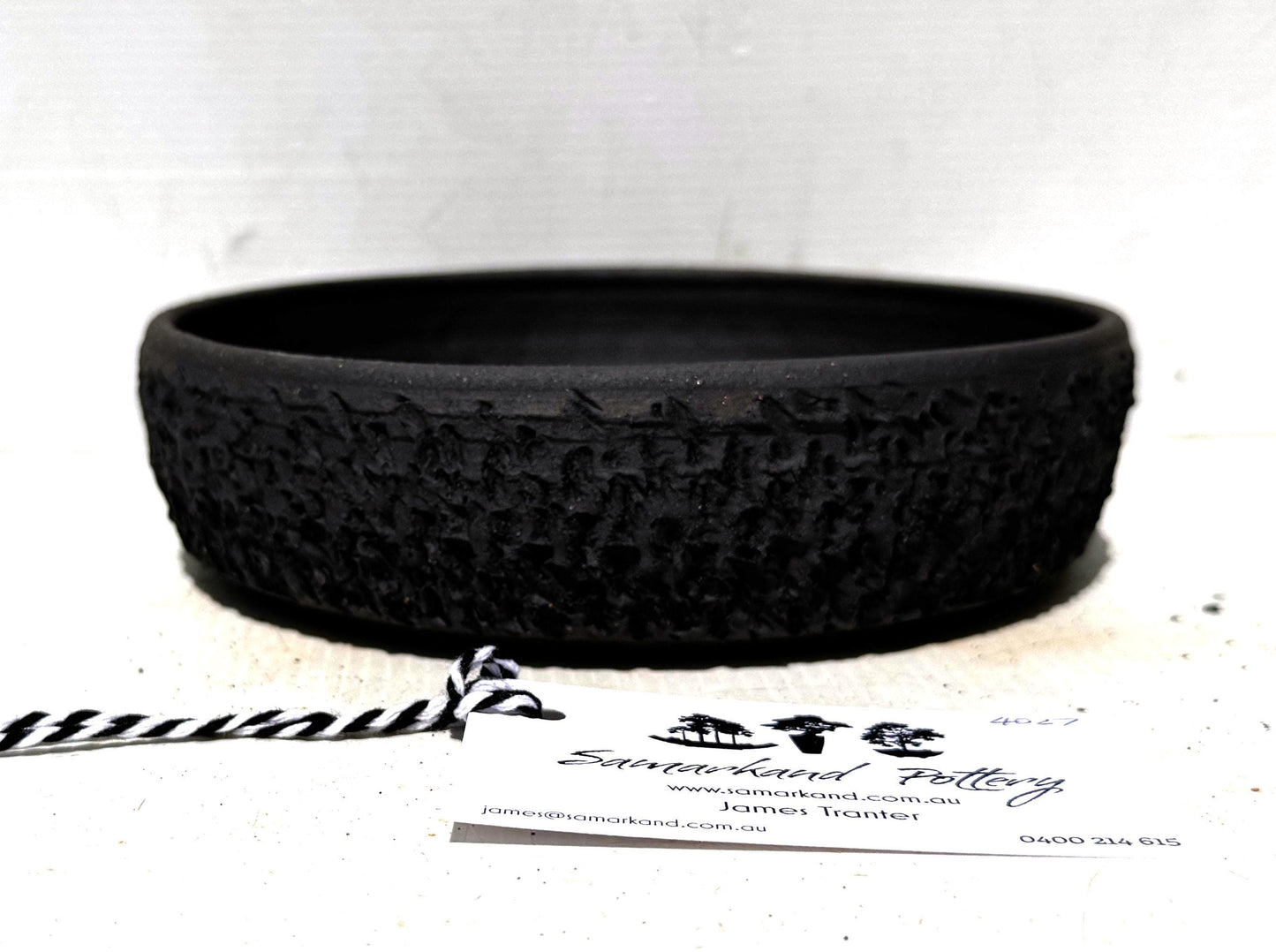 Round 18.5cm Black Textured Stoneware Unglazed Bonsai Pot