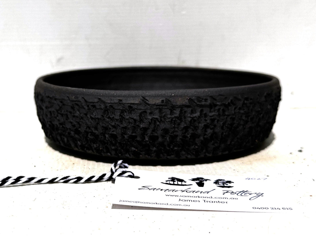 Round 18.5cm Black Textured Stoneware Unglazed Bonsai Pot