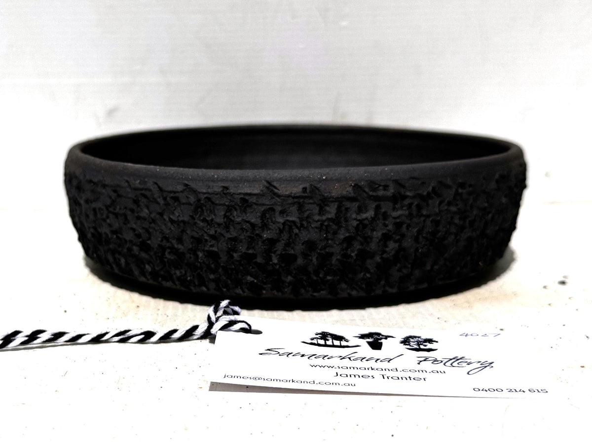 Round 18.5cm Black Textured Stoneware Unglazed Bonsai Pot
