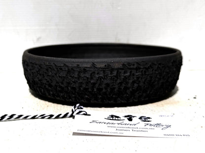 Round 18.5cm Black Textured Stoneware Unglazed Bonsai Pot